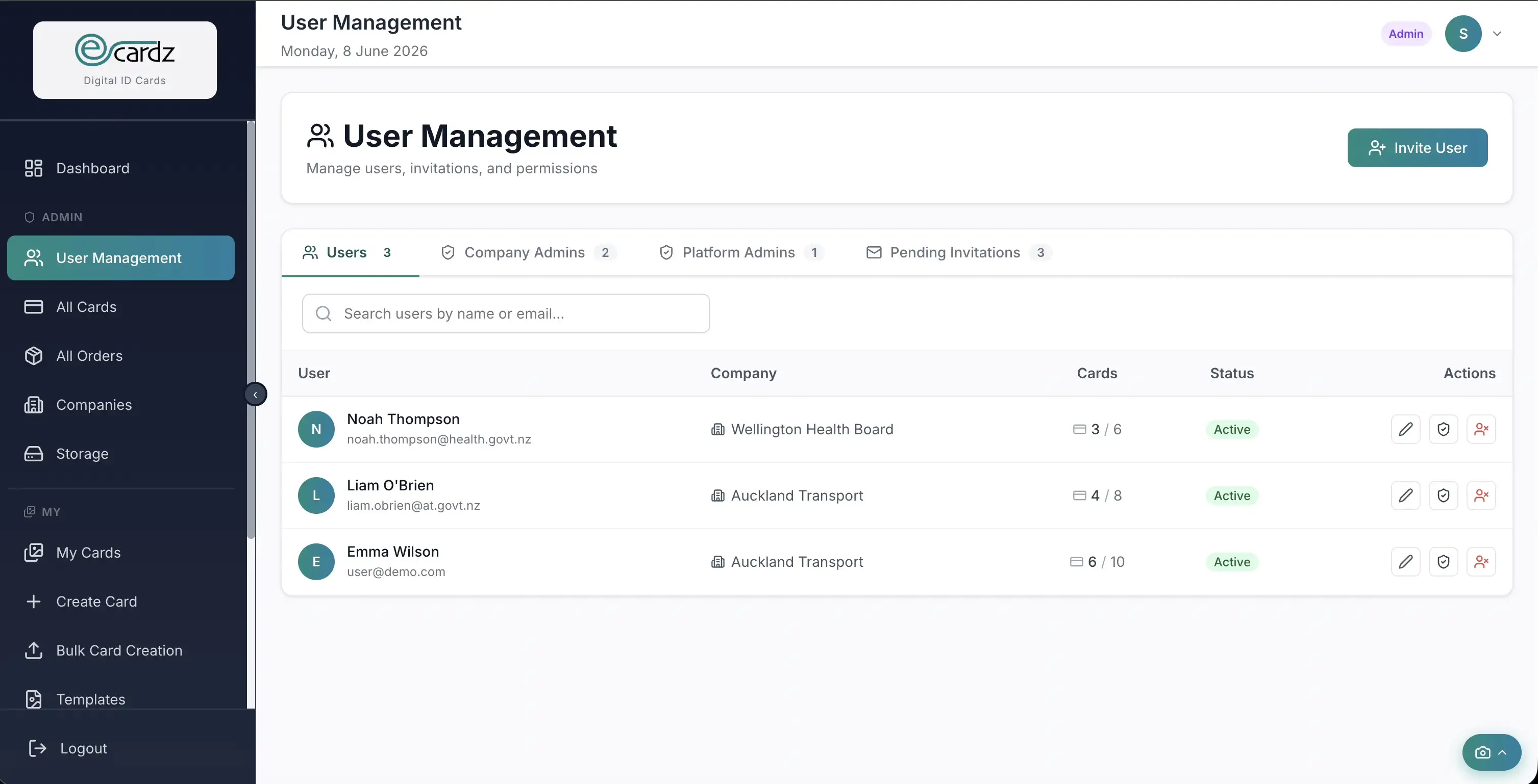 Platform admin user management — companies and access control